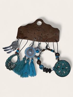 Boho Turquoise Statement Single Dangle Earring Set 6pc